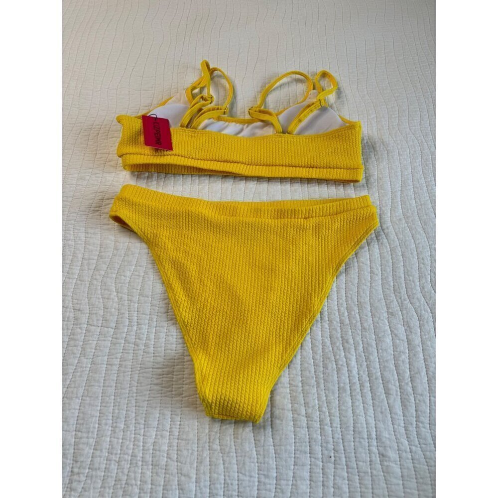 KIZPEIWR Two Piece Bikini Swim Suit SZ XXL High Cut Yellow NEW - Picture 2 of 12